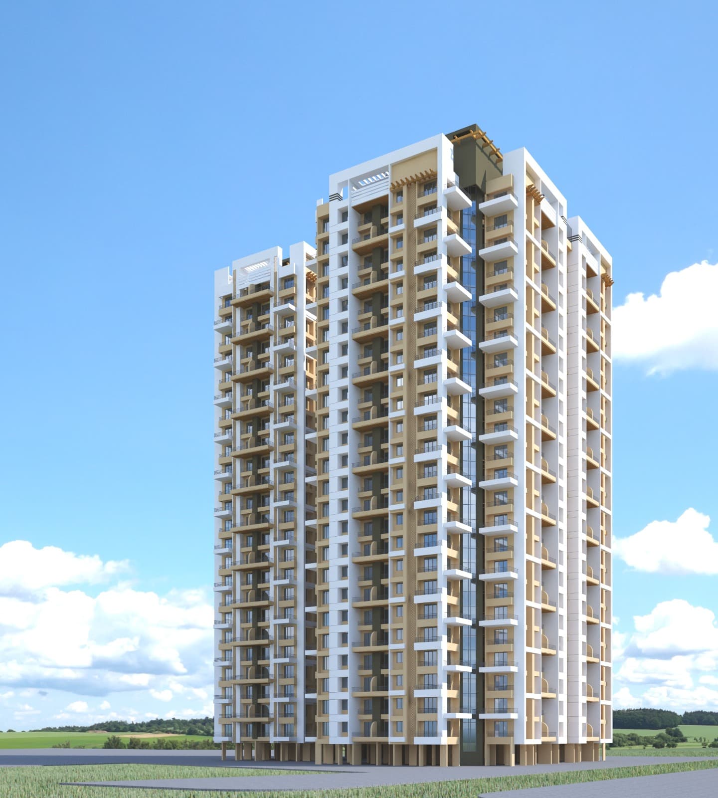 High-rise structural rendering backdrop